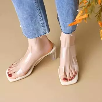 Летние женские туфли-лодочки, сандалии, прозрачные тапочки из ПВХ, женские прозрачные тапочки на высоком каблуке с открытым носком, туфли из плексигласа, прозрачные сандалии на каблуке 34