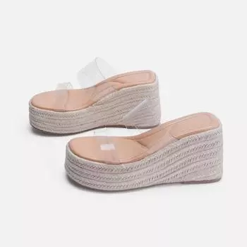 Летние женские туфли-лодочки, сандалии, прозрачные тапочки из ПВХ, женские прозрачные тапочки на высоком каблуке с открытым носком, туфли из плексигласа, прозрачные сандалии на каблуке 35 бежевый