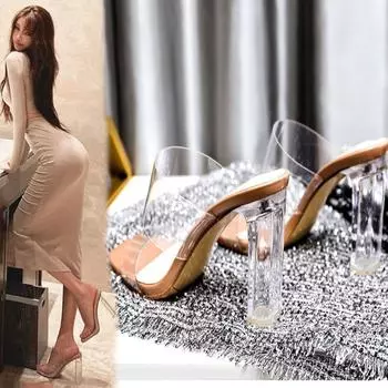 Летние женские туфли-лодочки, сандалии, прозрачные тапочки из ПВХ, женские прозрачные тапочки на высоком каблуке с открытым носком, туфли из плексигласа, прозрачные сандалии на каблуке 34 белый