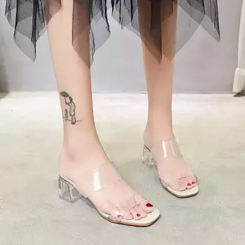 Летние женские туфли-лодочки, сандалии, тапочки, женские прозрачные тапочки на высоком каблуке с открытым носком, прозрачные сандалии на каблуке 40 бежевый