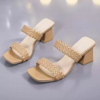 Летние женские туфли-лодочки Slip On Bohemia Weave OL Wear, сандалии для женщин, белые туфли на высоком толстом каблуке, шлепанцы, большие размеры 35-42 35