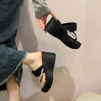 Летние женские туфли на платформе с танкеткой, модные туфли с кристаллами и клипсами на носке, женские повседневные туфли в уличном стиле 35 серебряный