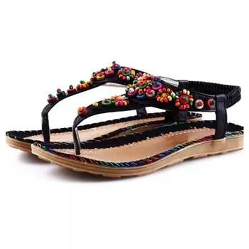 Летние женские туфли на плоской подошве, модные сандалии с бисером, красивые шлепанцы EU43 чёрный