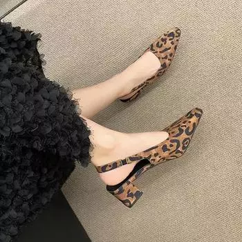 Летние женские туфли на плоской подошве с открытой пяткой, полуботинки, высокие каблуки, сандалии на плоской подошве с острым носком, туфли без каблука, леопардовый принт, женская повседневная обувь 35