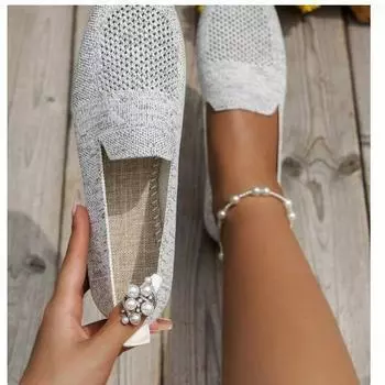 Летние женские туфли на плоской подошве с круглым носком 2024 года — повседневный спортивный стиль, европейская и американская мода, большой размер, неглубокий вырез. 38