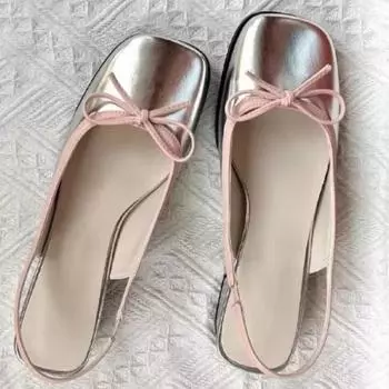 Летние женские туфли на плоской подошве, серебристые топсайдеры, женские туфли без шнуровки на плоской подошве с квадратным носком, балетки на плоской подошве, удобные женские сандалии с бантом 40 чёрный