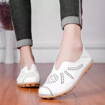 Летние женские туфли на плоской подошве Single Shoes Bean Shoes 35 белый