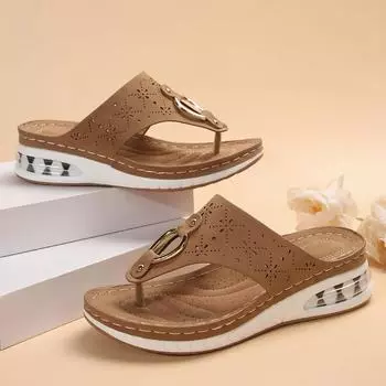 Летние женские туфли на танкетке, новые ретро-тапочки на платформе, туфли на танкетке для женщин, повседневная пляжная обувь для отдыха, женские шлепанцы 36 бежевый