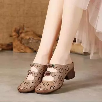 Летние женские туфли на толстом каблуке с полыми тапочками корейской версии, дышащие, удобные, большого размера, сандалии, повседневная мужская обувь, женская обувь 39