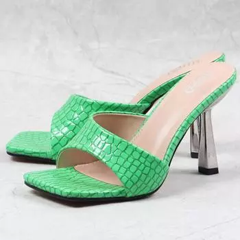 Летние женские туфли на высоком каблуке 9 см, шлепанцы с открытым носком, змеевидные шлепанцы, сине-зеленые тапочки на каблуке, дизайнерские туфли на платформе для выпускного вечера 42 синий