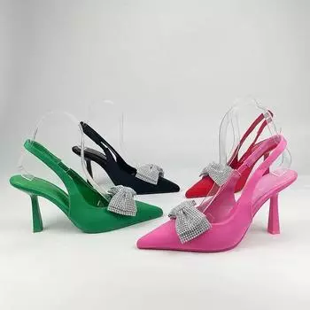 Летние женские туфли на высоком каблуке с бантом-бабочкой, женская обувь на каблуке с открытым носком, пикантные вечерние платья с острым носком, женские туфли на каблуке 35 чёрный