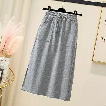 Летние женские юбки больших размеров, женские эластичные базовые синие модные японские юбки большого размера с высоким разрезом S чёрный