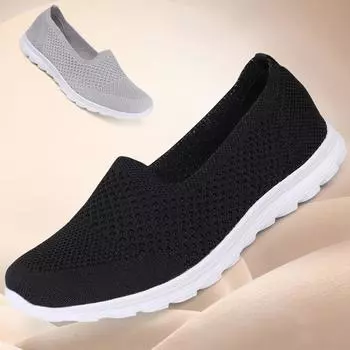 Летние женские ультралегкие дышащие летные вязаные туфли без шнуровки большого размера, легкие топсайдеры 35 чёрный