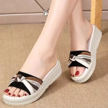 Летние женские уличные повседневные тапочки, верхняя часть Vanp, тканевые женские тапочки с украшением, удобная обувь на платформе с стелькой Solf 5