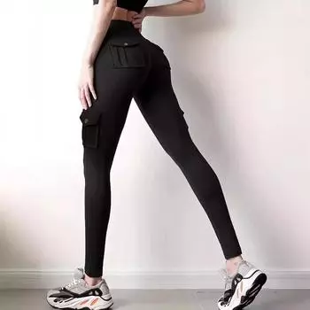 Летние женские узкие эластичные повседневные брюки с карманами S чёрный