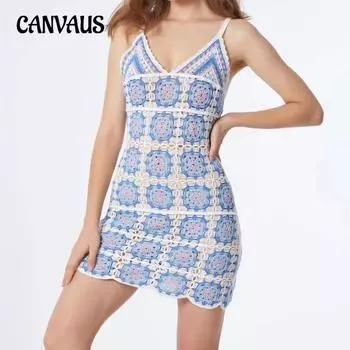 Летние женские вязаные крючком квадратные сексуальные платья с открытой спиной и бретельками One Size фиолетовый