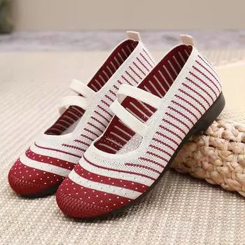 Летние женские вязаные туфли на плоской подошве, удобные лоферы, женская обувь, повседневная обувь без шнуровки, прогулочная обувь с дышащей сеткой, женская обувь с круглым носком 35 красный