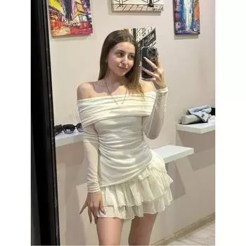 Летний элегантный комплект из двух предметов, женская юбка, повседневная милая блузка + Y2k, тонкие юбки для торта, офисные женские корейские модные костюмы, новое платье S бежевый