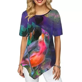 Летний элемент с нерегулярным подолом Harajuku с цифровым 3D принтом и женской футболкой с коротким рукавом и круглым вырезом, модная уличная удобная женская повседневная футболка 8XL