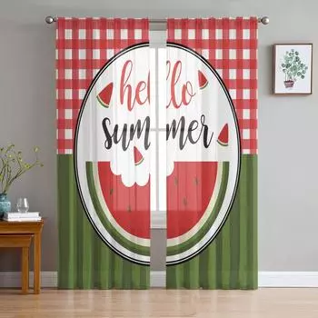 Летний арбузный фруктовый сетчатый тюль занавеска вуаль прозрачный тюль для спальни гостиная кухня прозрачные оконные шторы W135 x H114cm