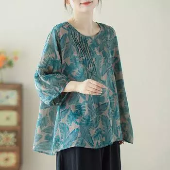 Летний арт ретро свободный круглый вырез утягивающий топ рубашка для женщин M чёрный