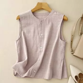 Летний арт ретро свободный повседневный омолаживающий топ без рукавов для женщин футболки женские M розовый