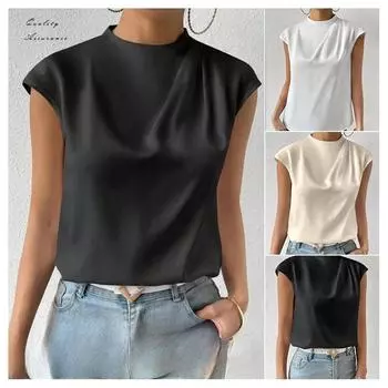 Летний атласный костюм с футболкой-майкой Complexion Ding и свободной футболкой без рукавов для женщин. Низ с топом-камисолью. Футболки женские. S белый