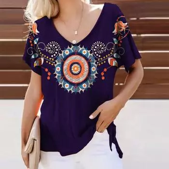 Летний этнический стиль 3D принтованный топ модные повседневные женские футболки с короткими рукавами S