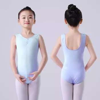 Летний балетный танцевальный костюм для девочек: жилет и купальник Open Crotch светло-синий