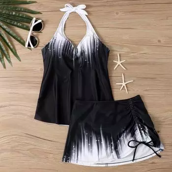 Летний базовый купальник с завязками и бантом — классические брюки без бретелек, комфортный женский купальник из двух частей для бассейна с градиентным принтом, S-6XL 3XL