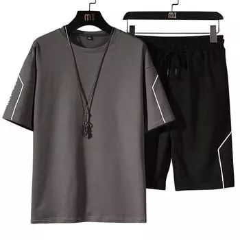 Летний беговой фитнес-костюм для отдыха и спорта, мужской комплект из двух предметов M белый