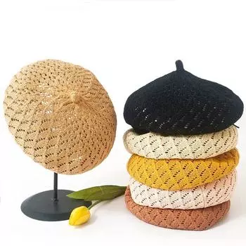 Летний берет с вырезом, тонкие береты, кепки для женщин, дышащие шляпы художника, кепка для ходьбы, etro Pumpkin HaFrench Simple Rt 56-58cm чёрный