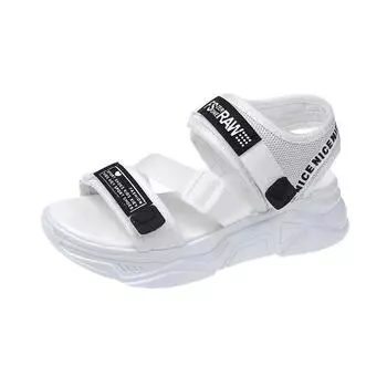 Летний бисквит и повседневные сандалии с открытым носком для школьниц, пляжная обувь на толстой подошве с липучками 35 чёрный