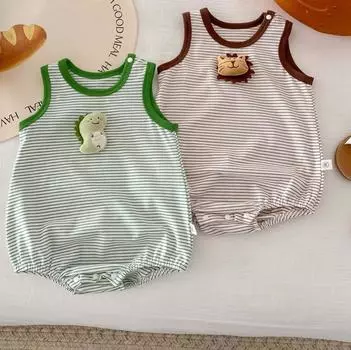 Летний боди с изображением куклы для мальчиков, хлопковый комбинезон без рукавов, одежда для малышей 66