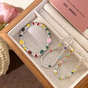 Летний браслет Dopamine Smile Face Цветные бусины Сложенный браслет Ниша Свет Роскошь Милая девушка Ювелирные изделия Женщины