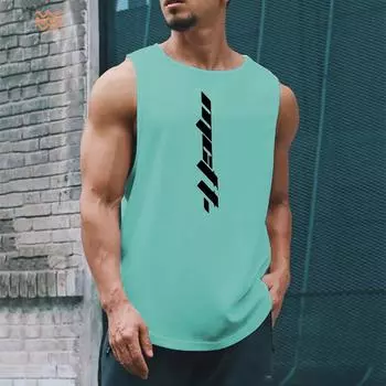 Летний быстросохнущий жилет для фитнеса, мужская сетчатая одежда, жилет без рукавов, свободные баскетбольные беговые спортивные трендовые футболки с короткими рукавами M зелёный