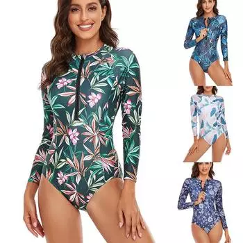 Летний цельный купальник на молнии с принтом, закрытый купальник с длинными рукавами, спортивный женский купальный костюм для серфинга, пляжный купальный костюм S белый