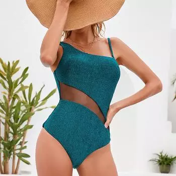 Летний цельный женский купальник с открытой спиной и высокой талией, женский купальный костюм с эффектом пуш-ап S синий