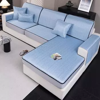 Летний чехол для дивана Ice Silk, универсальный, полный, нескользящий, защитный коврик для диванной подушки для более прохладного комфорта (A) Pillowcase синий