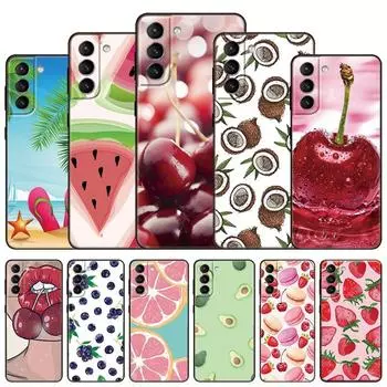 Летний чехол для телефона с фруктовой вишней для Samsung Galaxy S22 Pro S21 S20 FE Ultra S10 Lite S10 S10E S9 S8 Plus, мягкий черный чехол из ТПУ Samsung S22