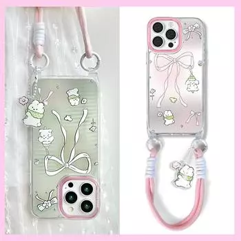 Летний чехол Zhitai High-End для Apple iPhone 15 Pro с зеркалом и шнурком, также подходит для iPhone 13/14 Pro Max. iPhone 13/14