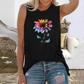 Летний цветочный 3D-принт майка женская повседневная мода без рукавов с круглым вырезом жилет женский Y2k уличная одежда майка женская одежда S