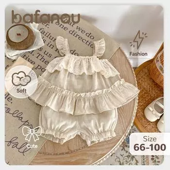 Летний детский хлопковый топ с рукавами-крылышками для девочек, милые шорты для малышей, однотонный комплект одежды для девочек bafanou 66149 90cm(18-24M) абрикосовый