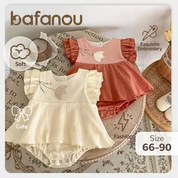 Летний детский комбинезон с цветочным принтом для девочек, комбинезон с рукавами-крылышками для девочек, одежда из хлопка для малышей, bafanou 21062 66cm(3-6M) оранжевый