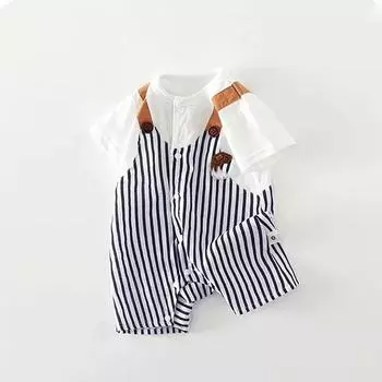 Летний детский комбинезон, тонкий, милый, полосатый, с короткими рукавами, комбинезон для малышей, одежда для новорожденных, детский комбинезон для ползания 66