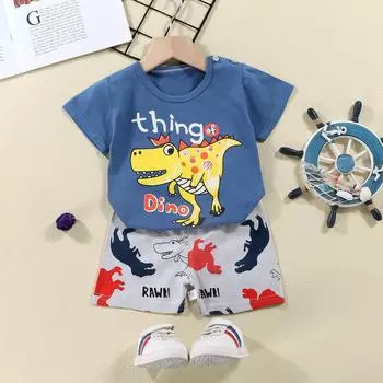 Летний детский комплект из хлопковой футболки с коротким рукавом, детские шорты с коротким рукавом, комплект из двух предметов 73CM