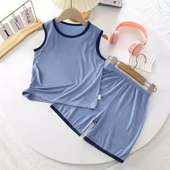 Летний детский комплект из жилета и тонкой пижамы без рукавов 110 синий