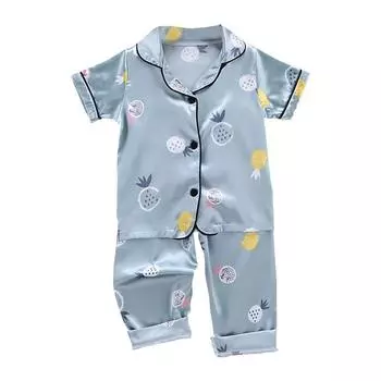 Летний детский комплект пижамы с принтом ананаса для маленьких мальчиков и девочек, топы с короткими рукавами и штаны для сна, 2 предмета L