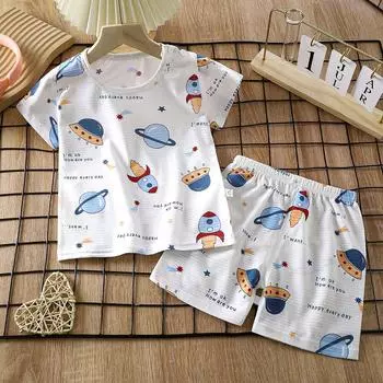 Летний детский комплект с короткими рукавами, хлопковые шорты для мальчиков и девочек для детей 73