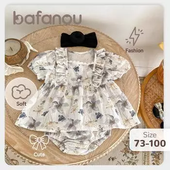 Летний детский костюм с принтом для девочки, топ с короткими рукавами, шаровары, комплект из 2 предметов, хлопковая одежда для малышей, комплекты bafanou 66156 73cm(6-12M)